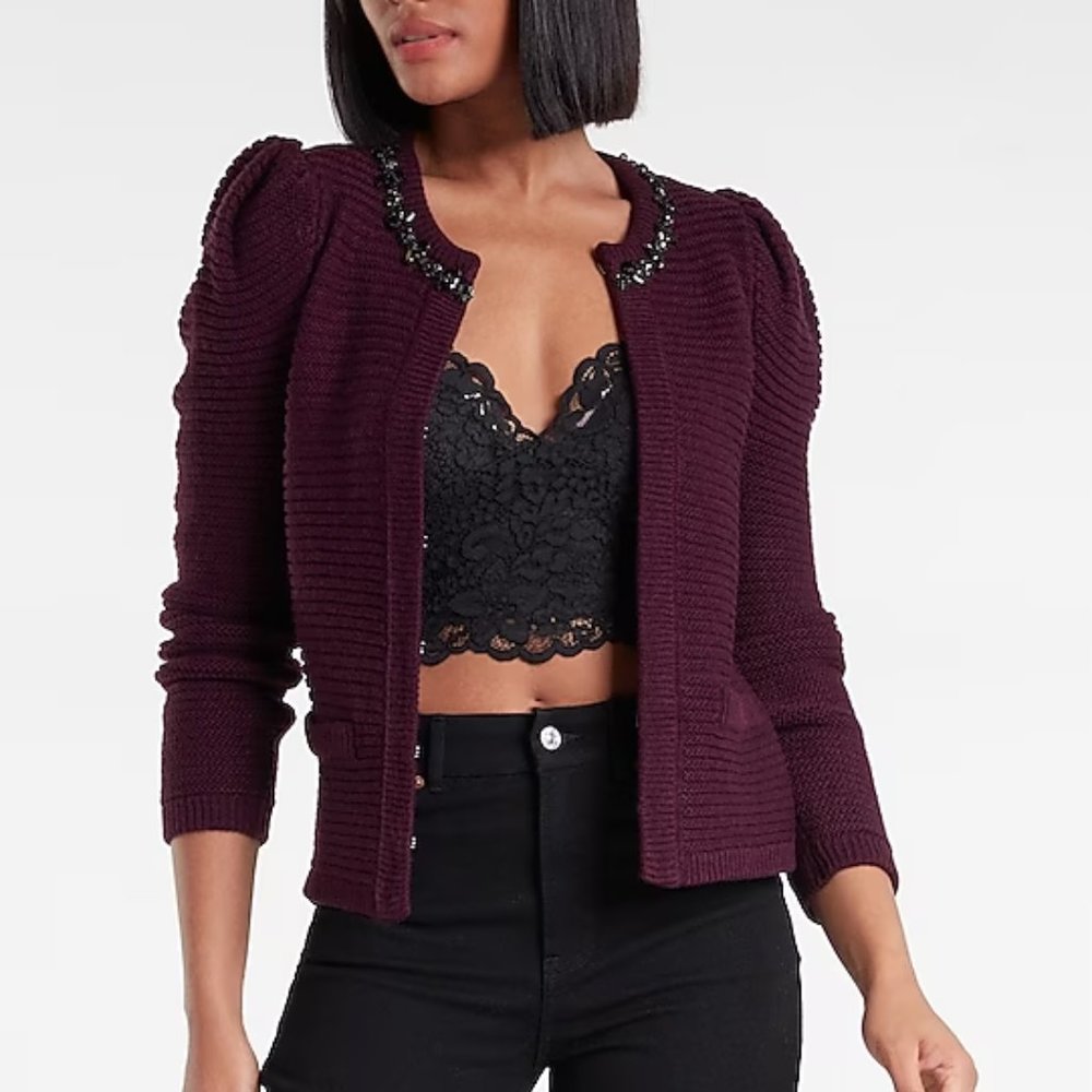 Express Jewel Neck Trim Sweater Blazer Jacket